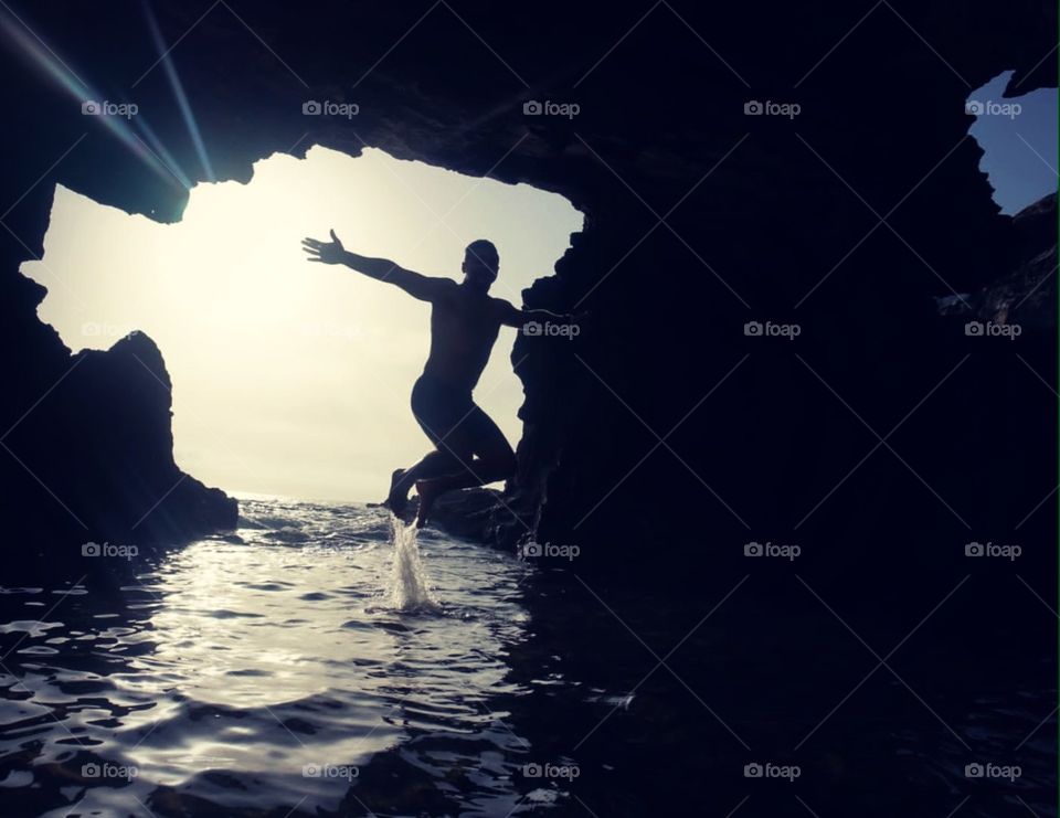 Water#sea#caves#sunrise#human#jump#light