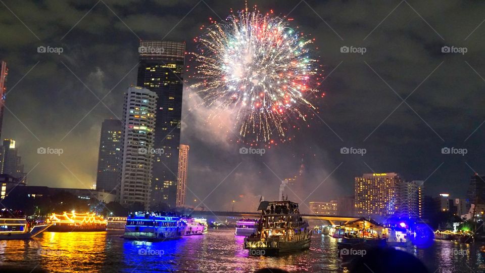 fire work river