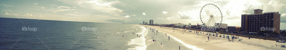 Myrtle Beach Strip Panoramic. strip of Myrtle Beach at the golden hour.