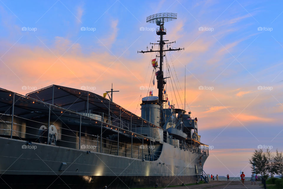 Battleship and sunset backgrounds