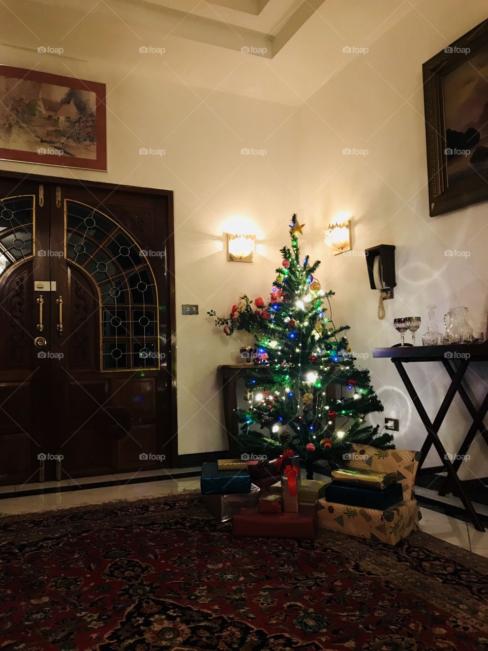 Presents under Christmas tree 