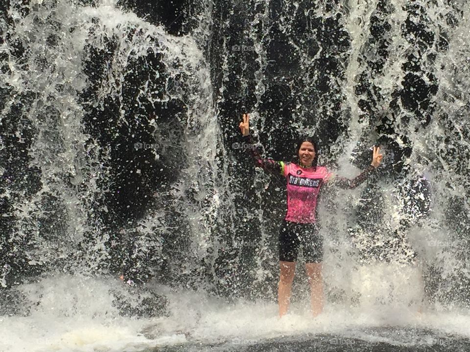 Having fun at the waterfall 