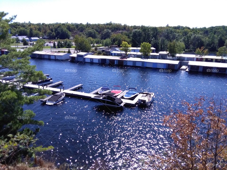 Muskoka, Ontario. lake, marina, dock, boats