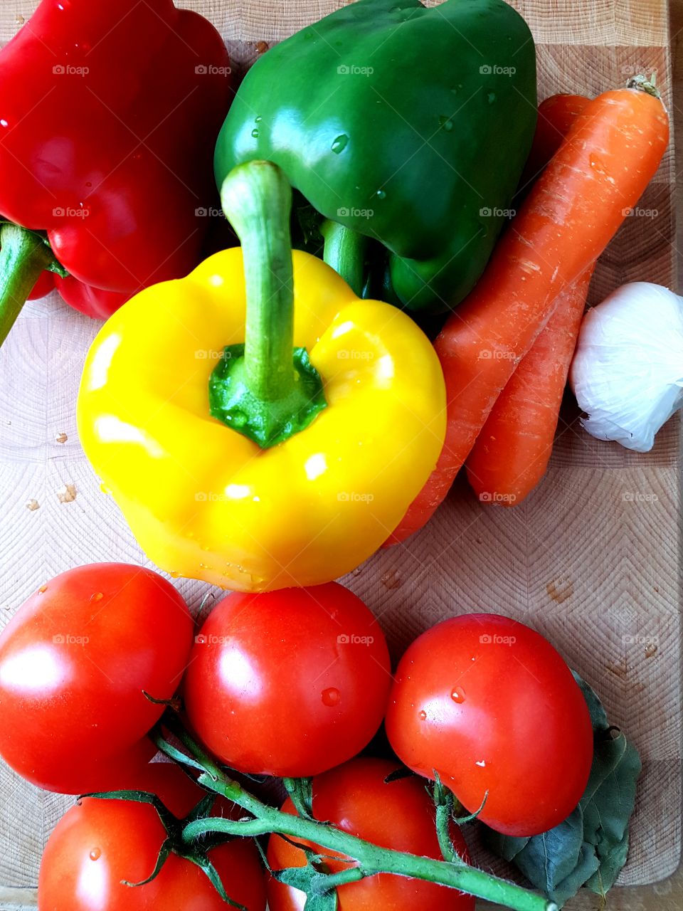 fresh vegetables on cutting board