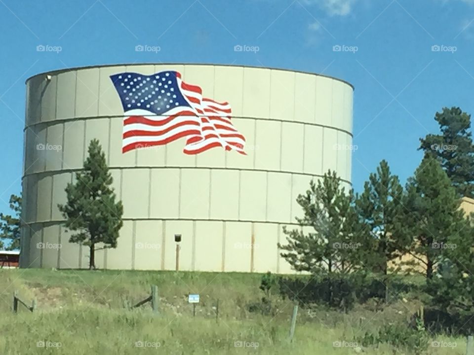 American flag on water tank