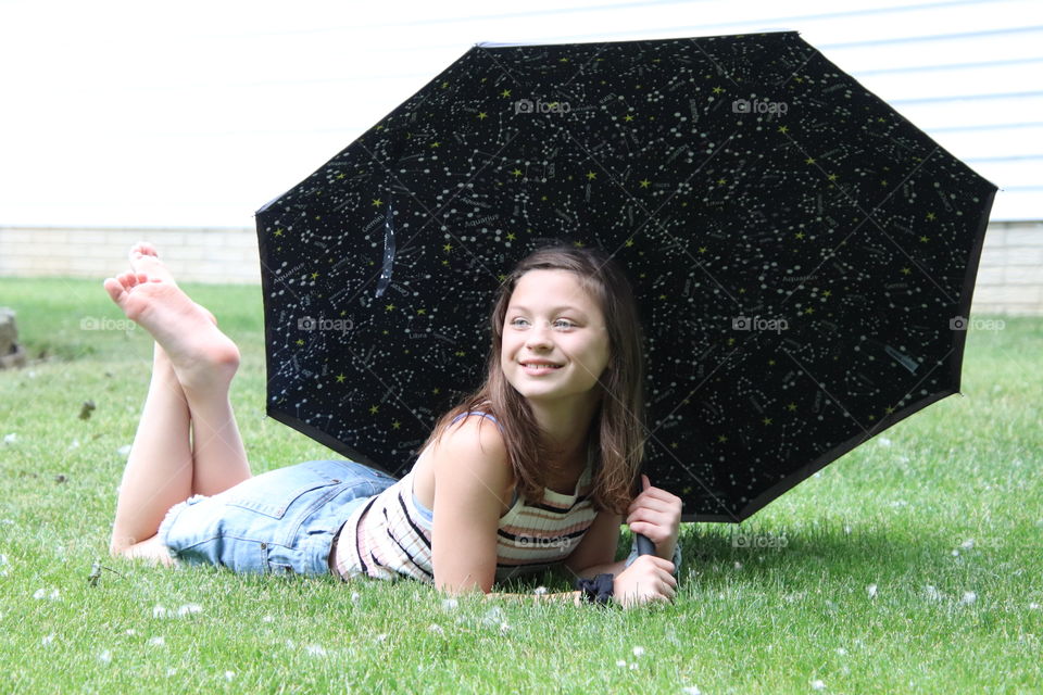 Girl with Totes umbrella