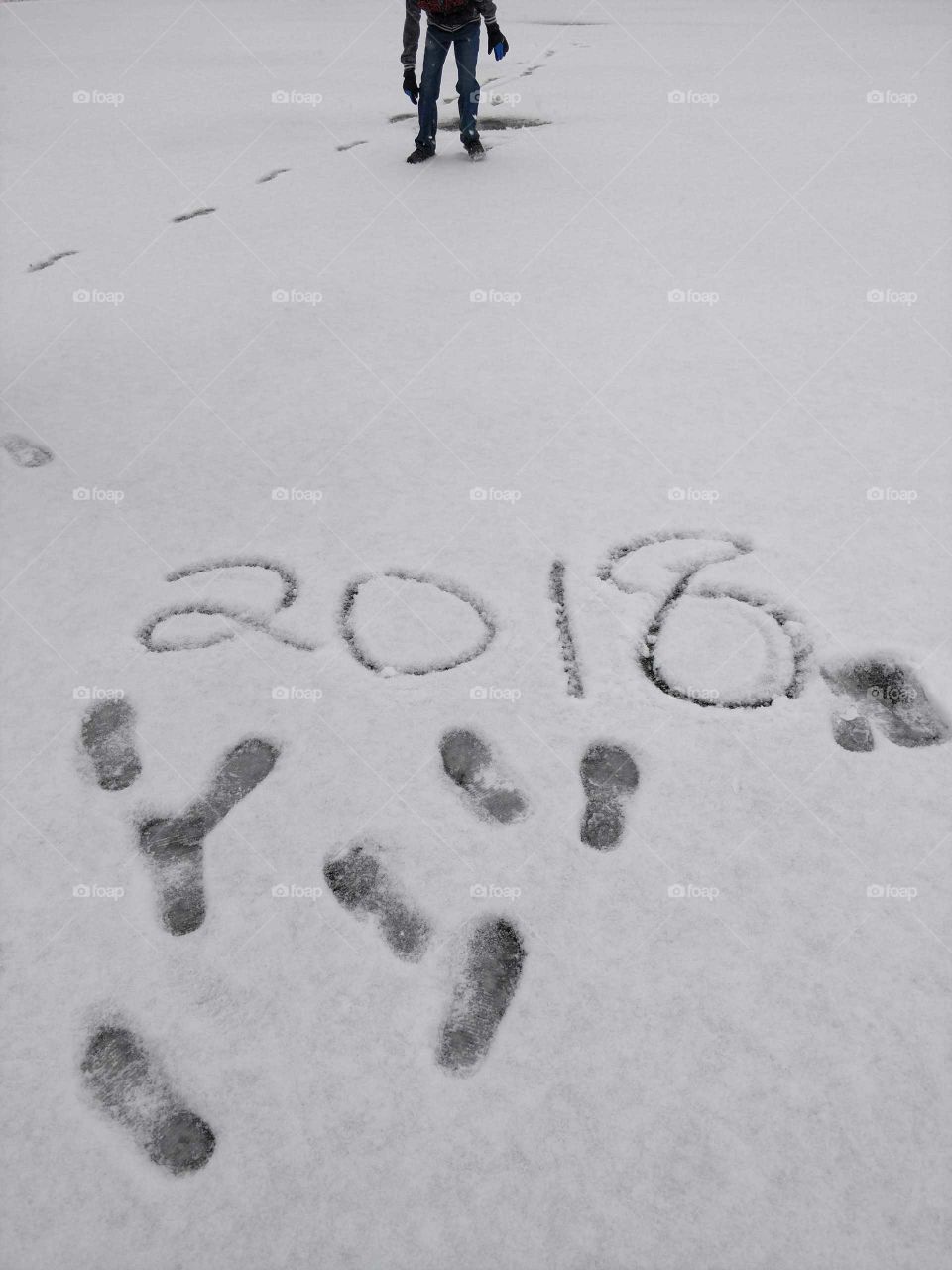 Footprints in the rare heavy snowfall in southeast Georgia.