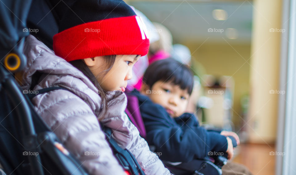 Japanese children in winter clothing 