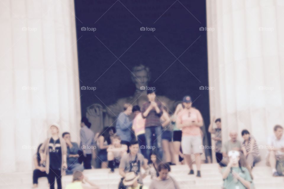 Crowd on steps at Lincoln Memorial