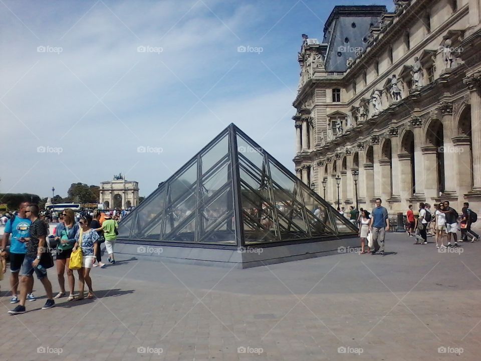 Glass pyramids at the Louvre in Paris, France 