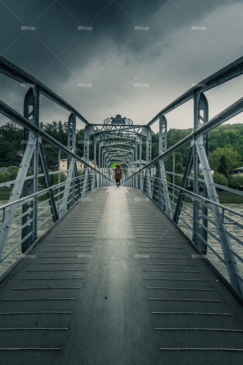 Salzburg, city bridge befor storm