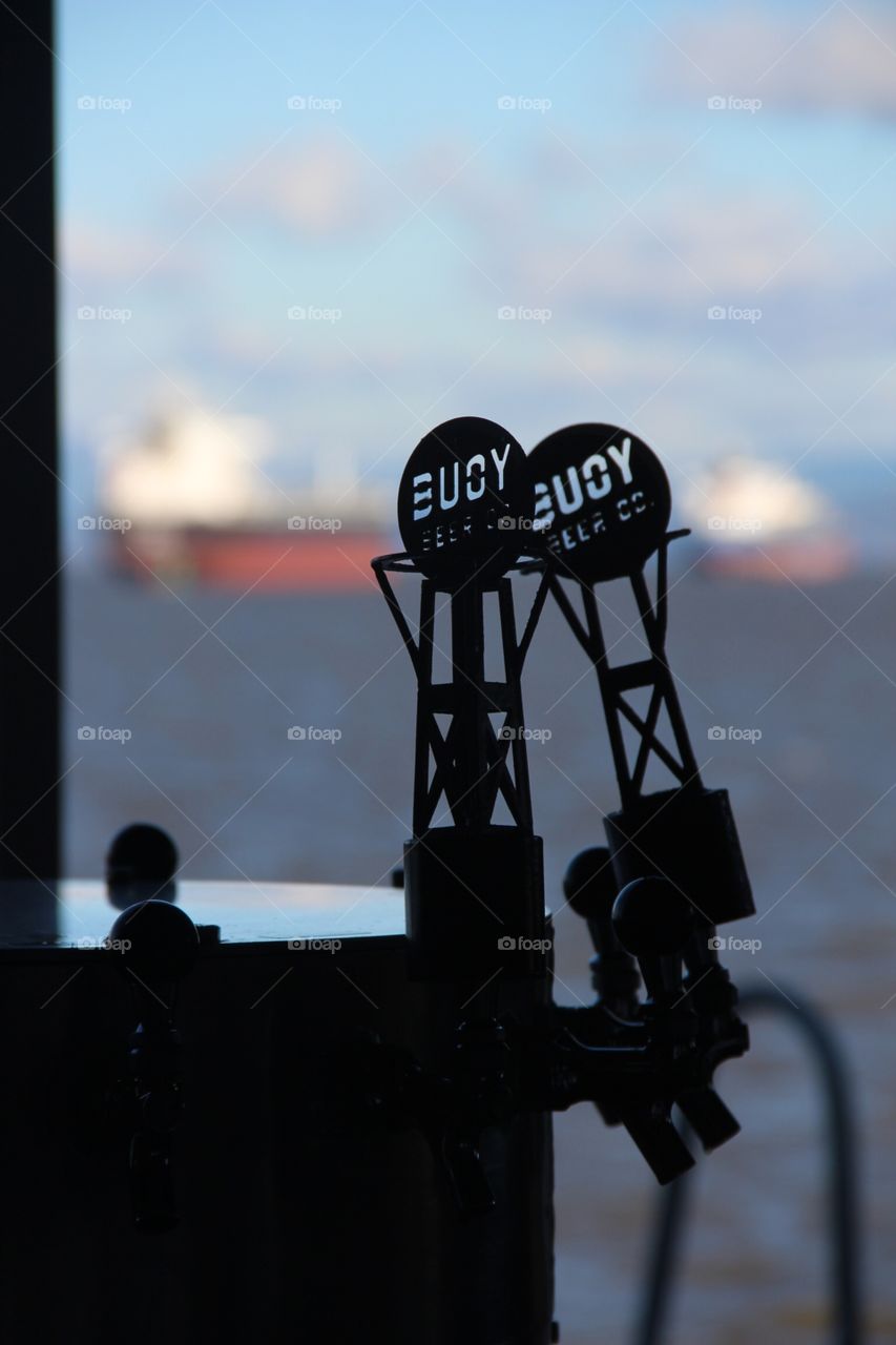 Beer and Ships. At a brewery in Astoria, Washington 