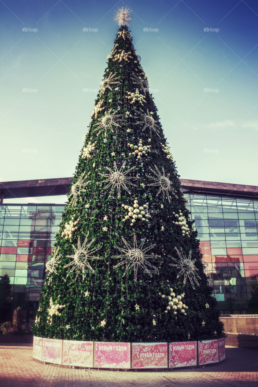 Artificial fir-tree vintage filtered in Moscow, Russia
