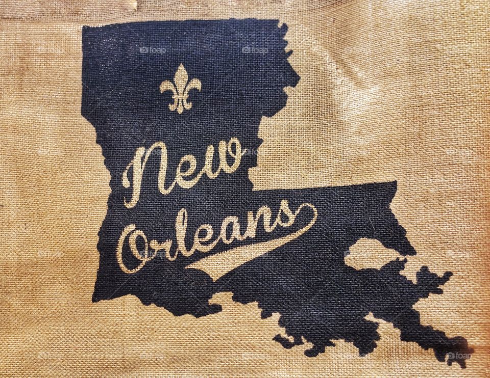 State boundary of New Orleans, USA, printed on a sheet of jute sheet.