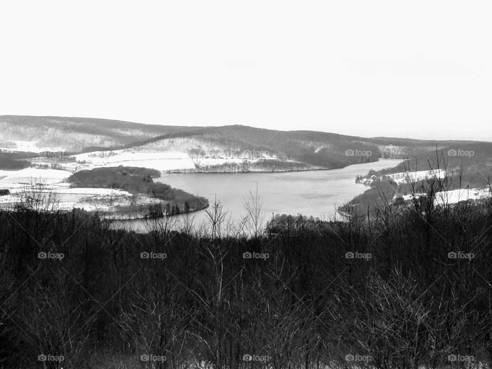 lake snow view from higher ground