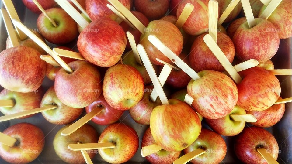 Preparando maçãs para serem maçãs do amor.