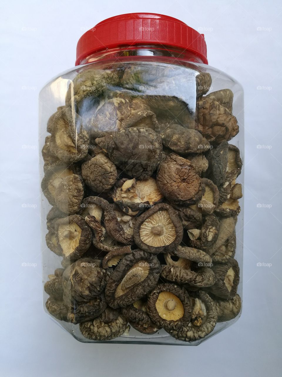 A bottle of dried shiitake mushrooms