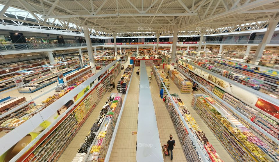 hypermarket inside. view from above. hypermarket inside. view from above