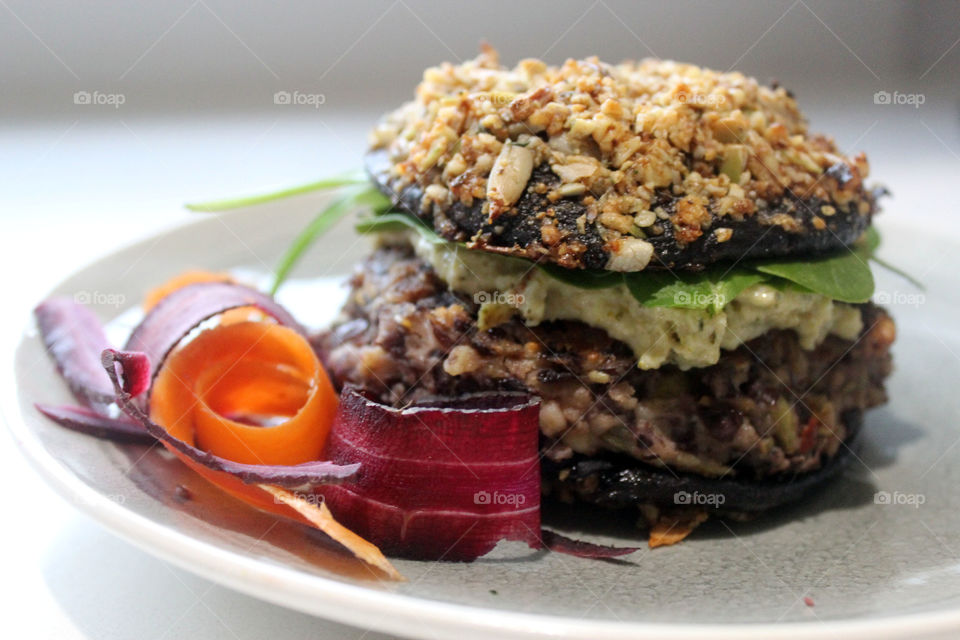 vegetable portobello and blackbean burger