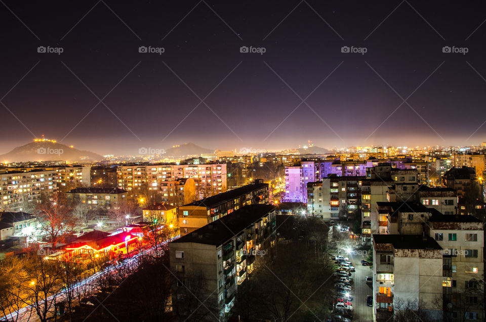 Night city lights view