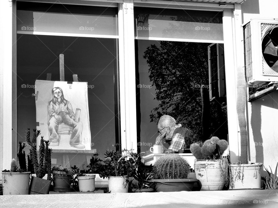 Portrait on the window