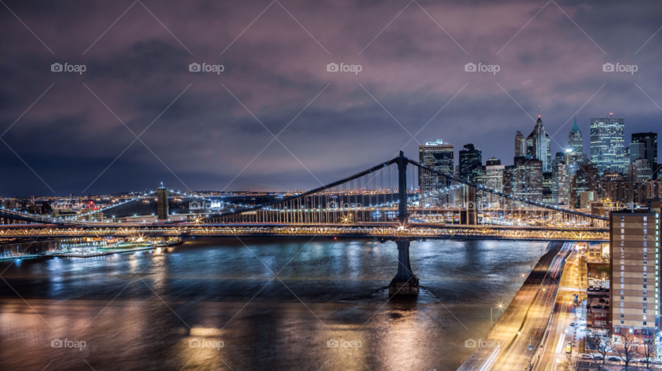 city ny night bridge by stockelements