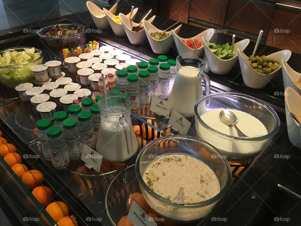 Yogurt oat breakfast hotel buffet