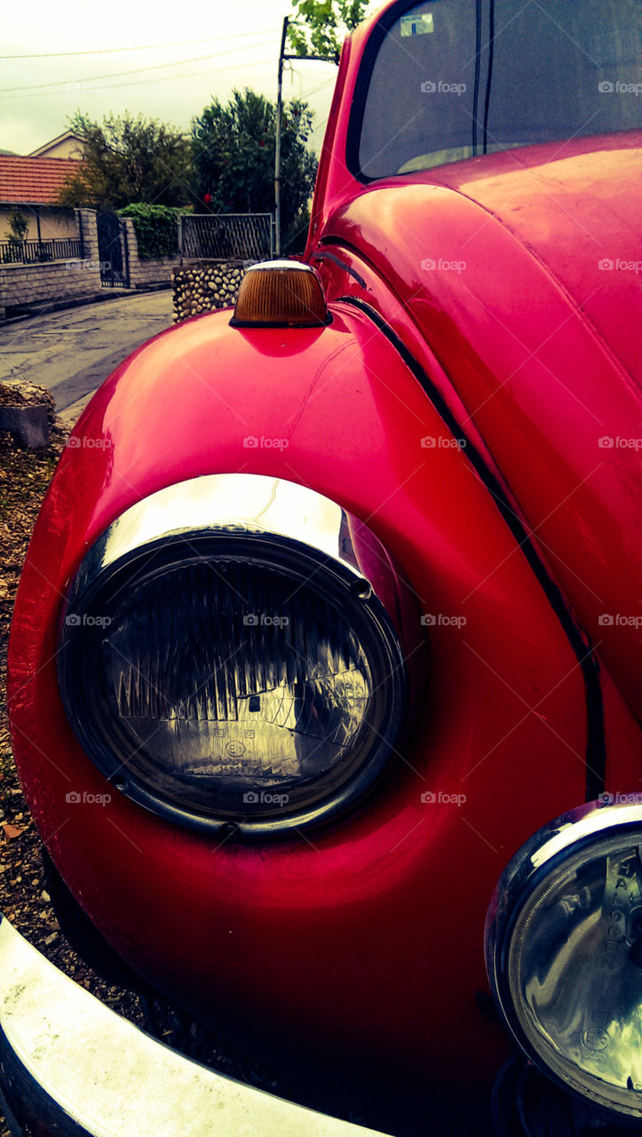 VW Beetle 1973. red oldtimer