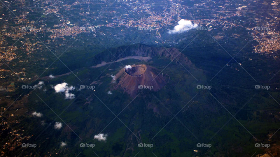 Mount Vesuvius aerial photo. volcano in the Gulf of Naples Italy