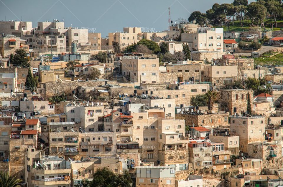 High angle view of Jerusalem cityscape