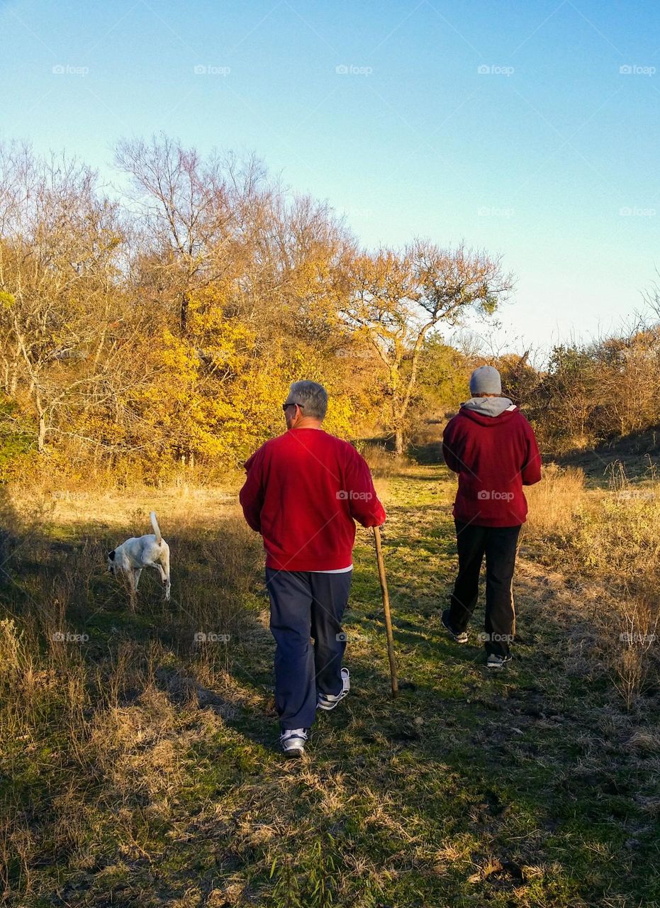 Father & Son Fall Walk with the Dog