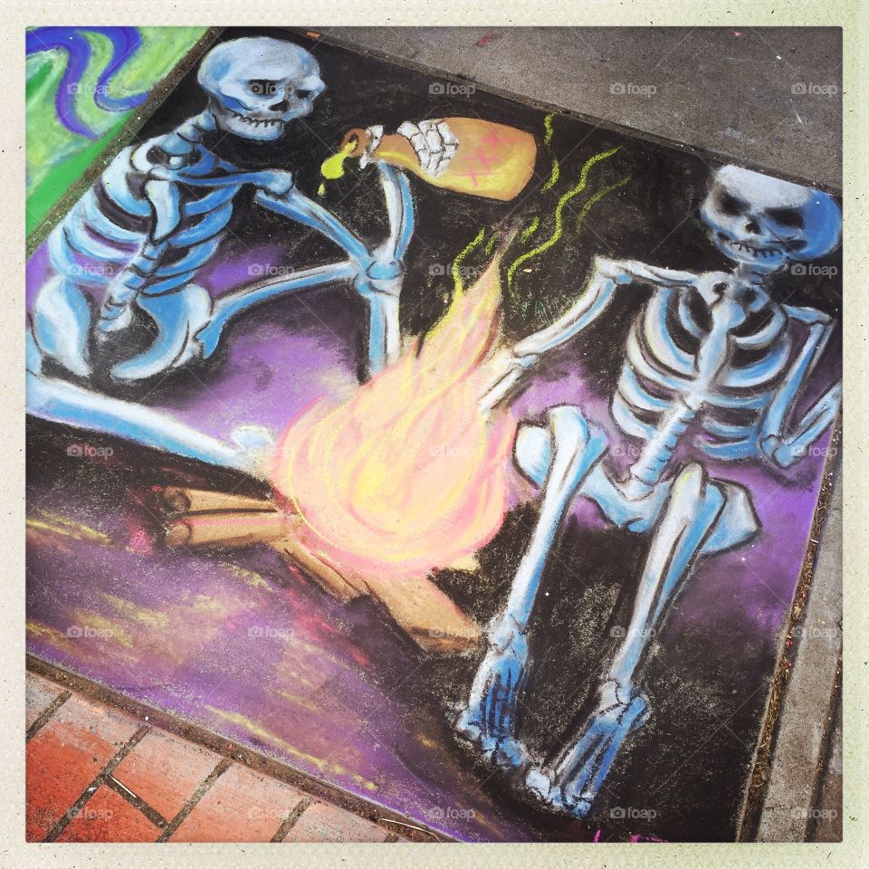 Street chalk art skeletons