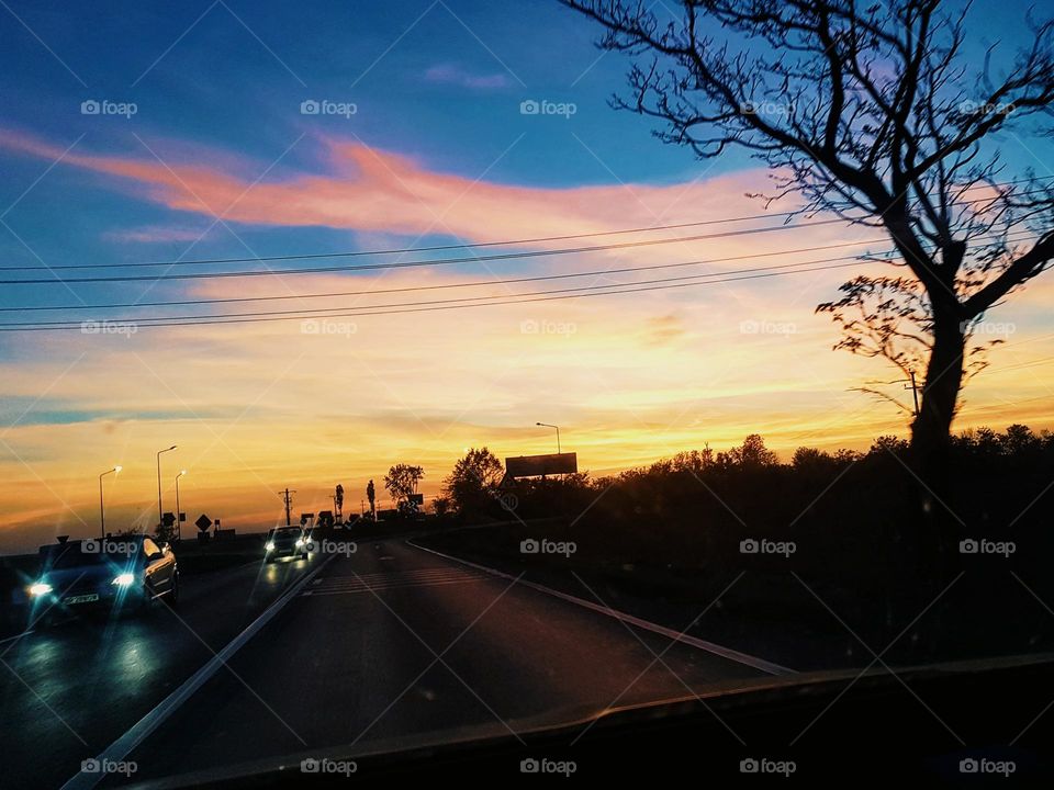 sunset on the road