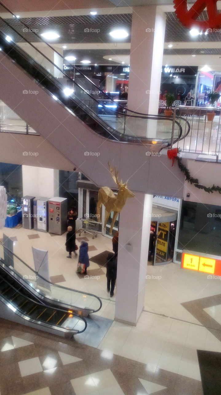 Reindeer, Christmas decoration in the shopping center.