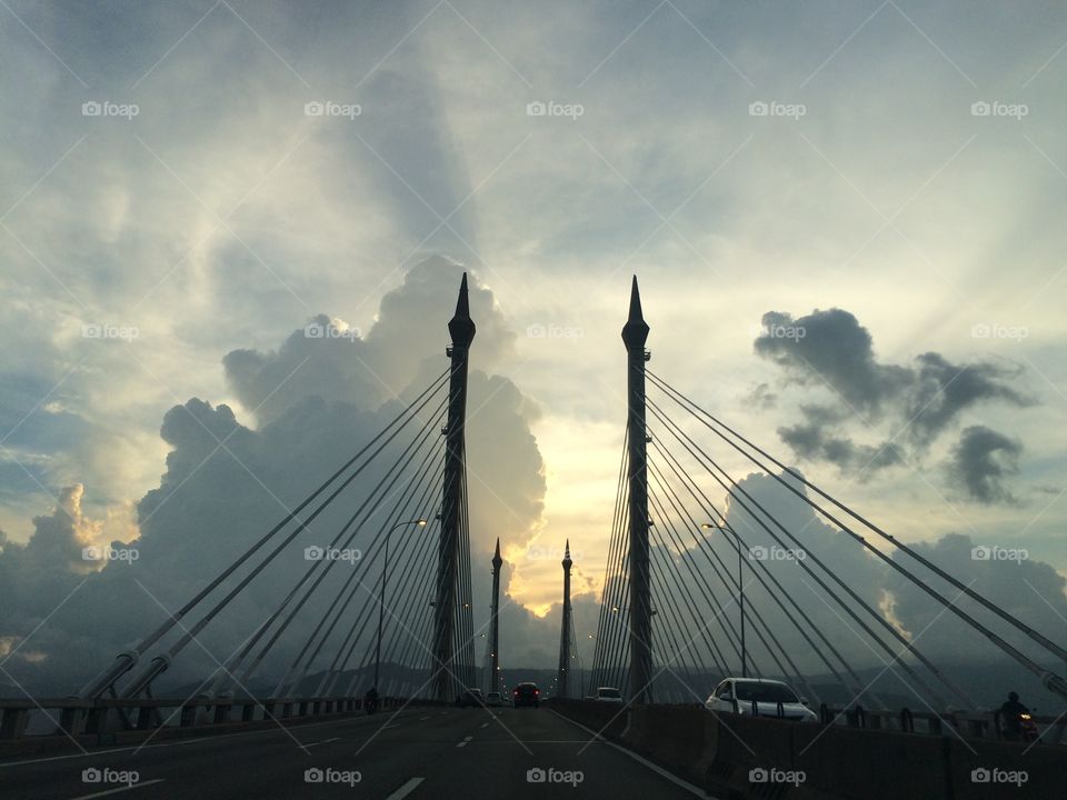 Penang Bridge. Penang Bridge after raining. 