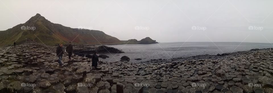 the majestic scenery at giant's causeway under a gloomy rainy weather...North Ireland
