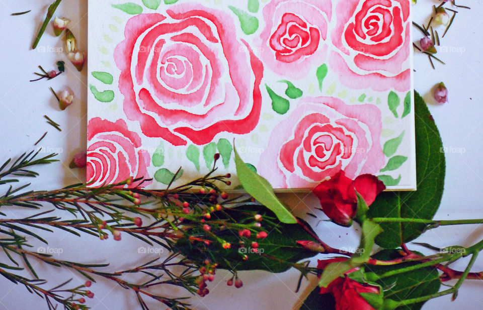 pink watercolor roses