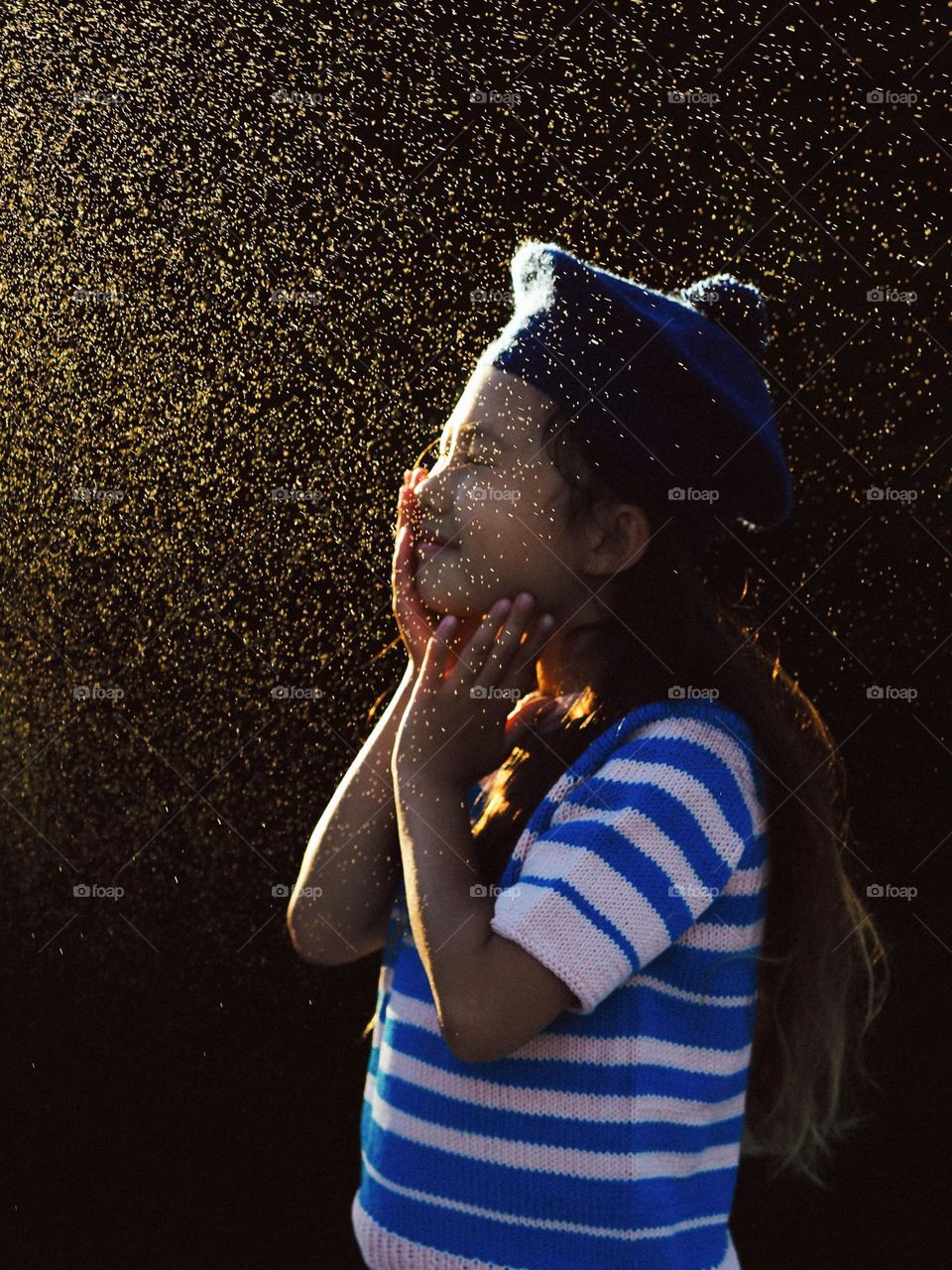 Cute little asian girl in sunny summer day, portrait of child