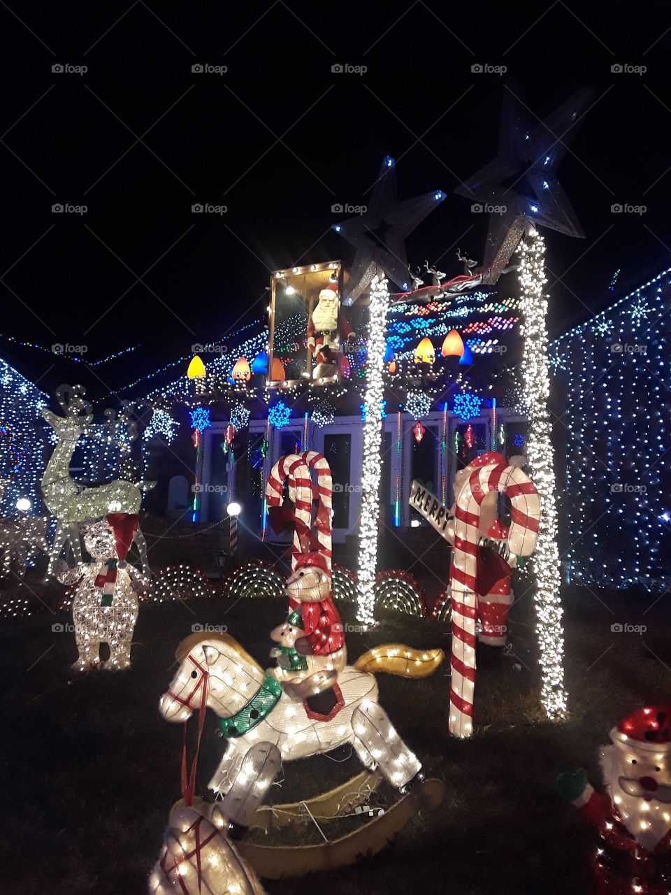 Christmas Light Display With Large Santa In Box