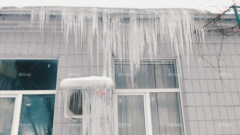 icicles on building, winter 2017