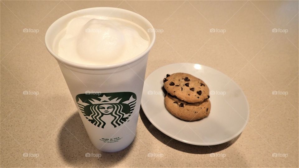 Starbucks coffee and cookies ready to go