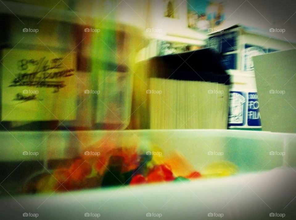 Gummy bears. Gummy bears falling into a bin