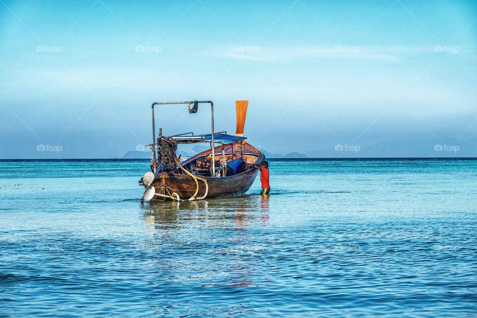Beautiful scene of boat in sea scape at Koh LiPe Thailand