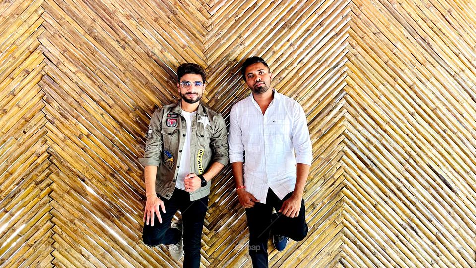 both friends photo nice standing pose both a good friends lovely back side bamboo strip both look great