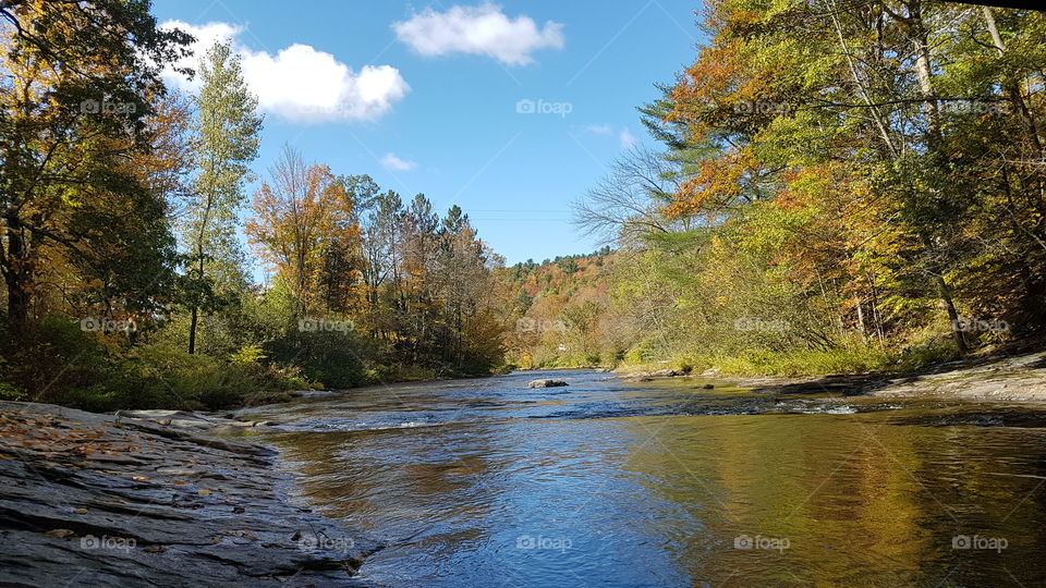 A river near a cover bridge in Vermont, USA.