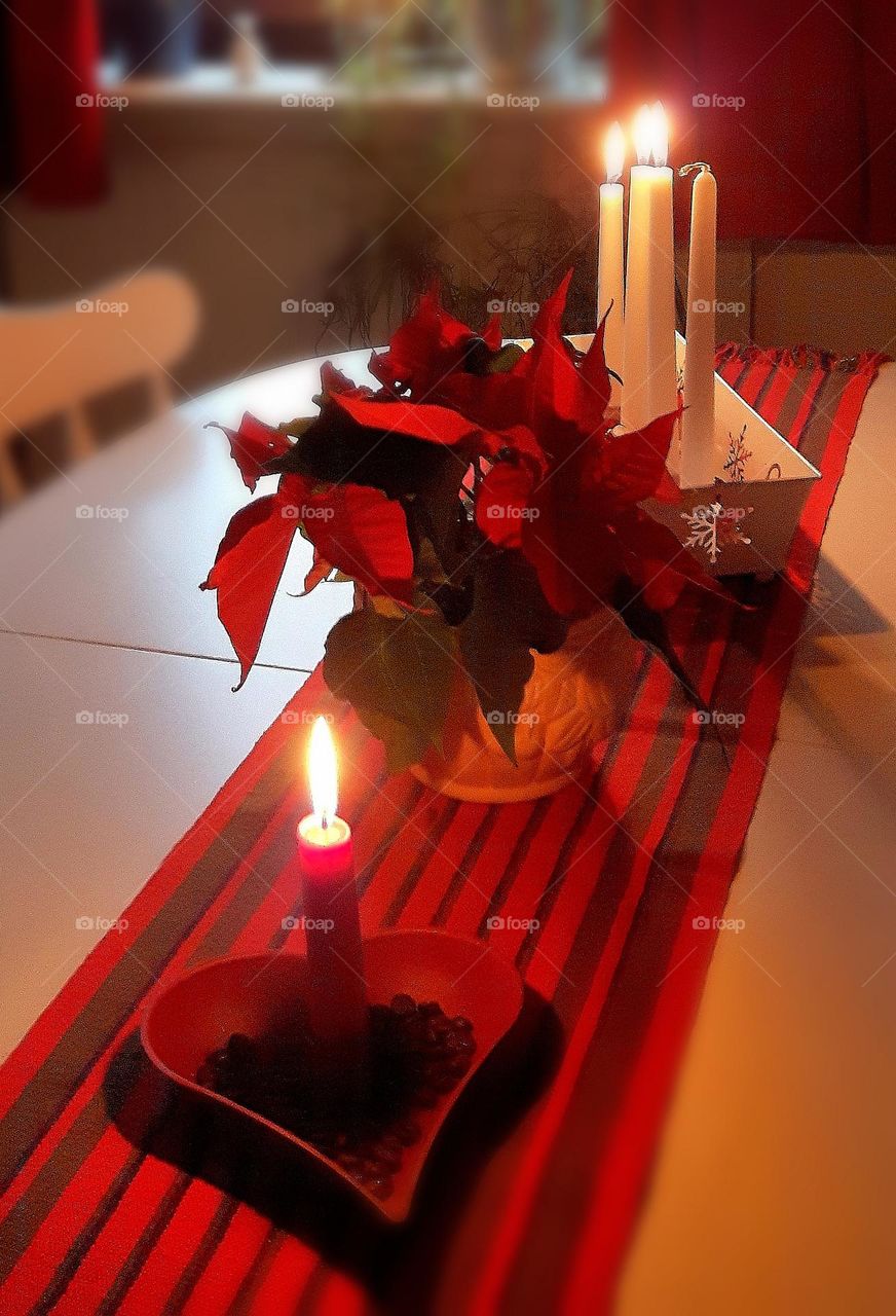 Advent wreath, Poinsettia, candles...