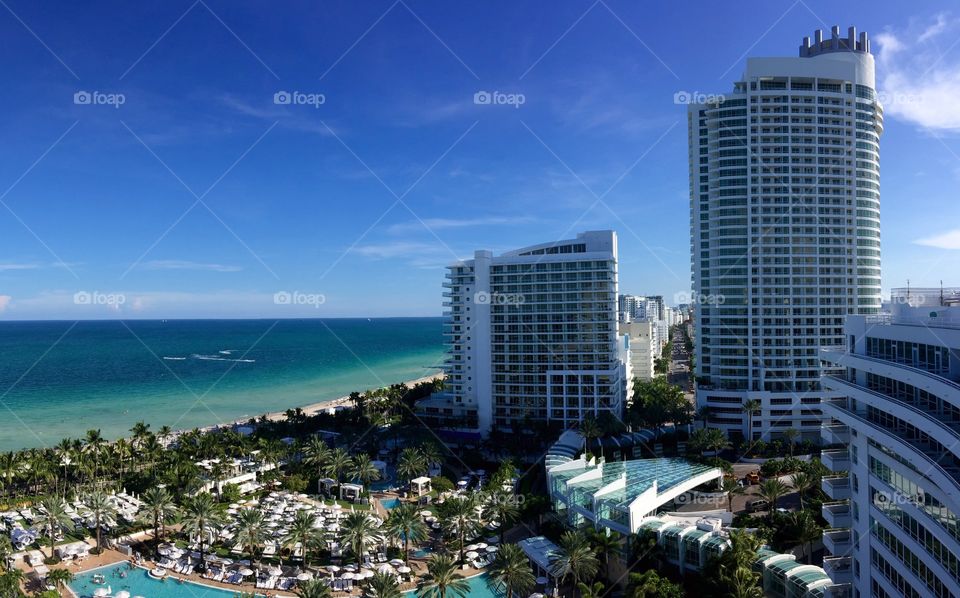 Miami Beach . Panoramic view of Fontainebleau hotel, Miami Beach, Florida, USA 