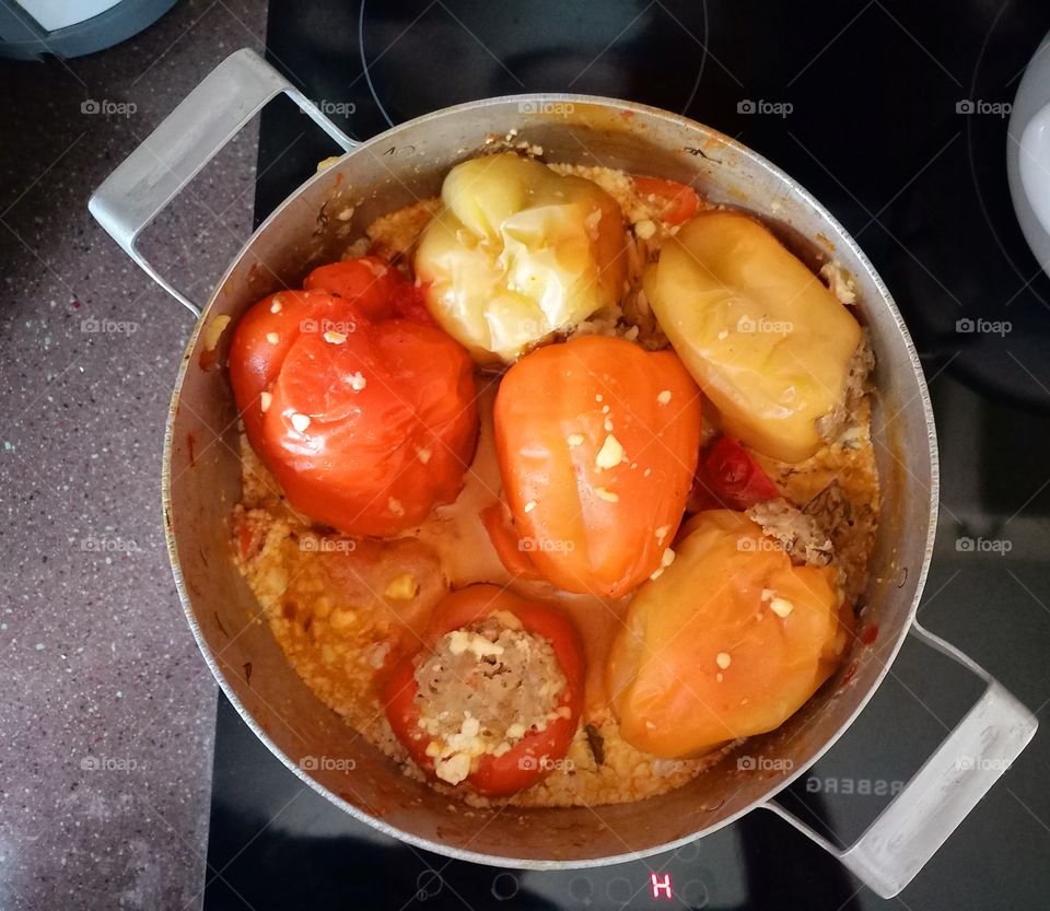 Bell peppers stuffed with meat and rice
