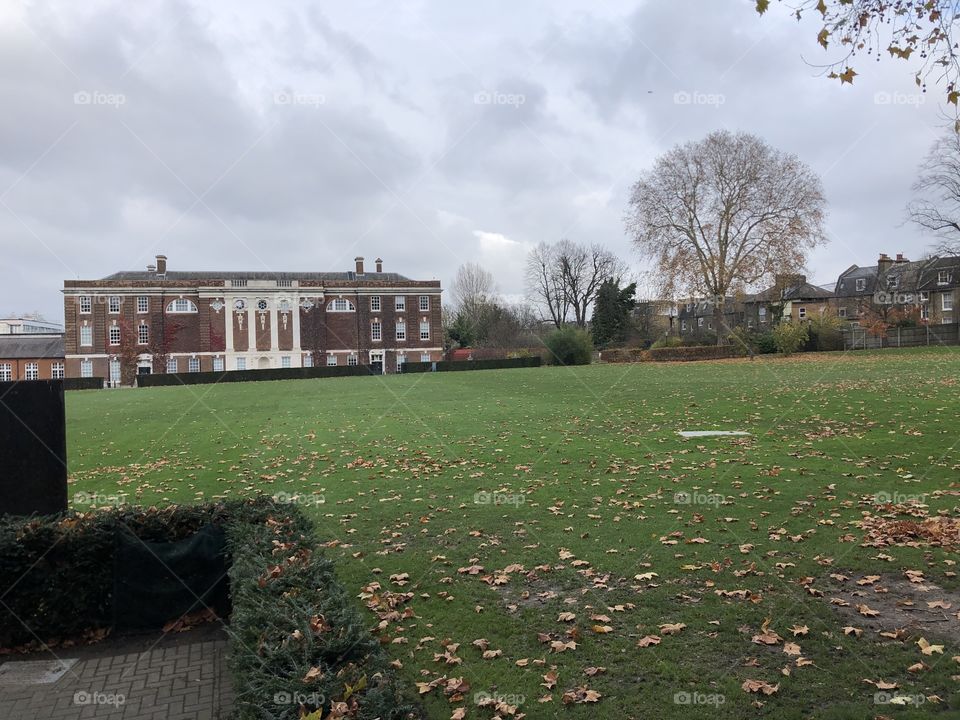 A view from the college greens at Goldsmiths, University of London on a chilly, fall day. 