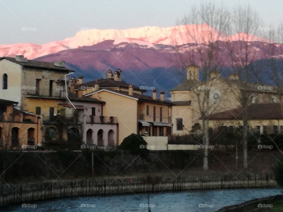 Rieti town, its river, il Velino, and its mountain, il Terminillo
